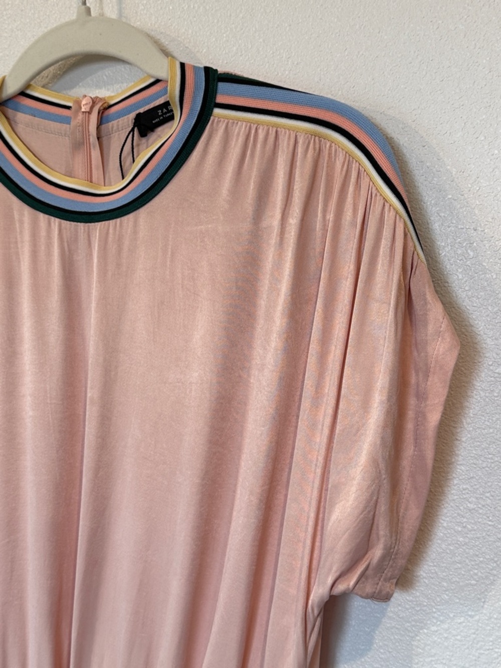Zara Dusty Pink Maxi Dress with Striped Neck Trim - Picture 5 of 10